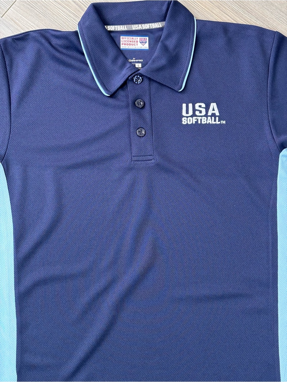 USA Softball Navy and Light Blue Performance Polo - Picture 2 of 8